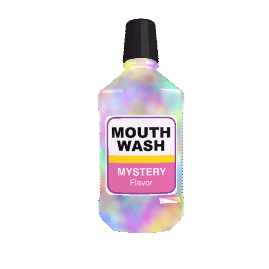 a bouncing bottle of rainbow mystery-flavored mouthwash as a 3d asset