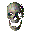 a laughing pixellated skull